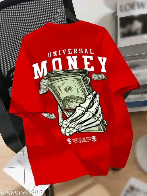 Men oversized, down sholder t-shirt with money print -102
