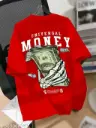 Men oversized, down sholder t-shirt with money print -102