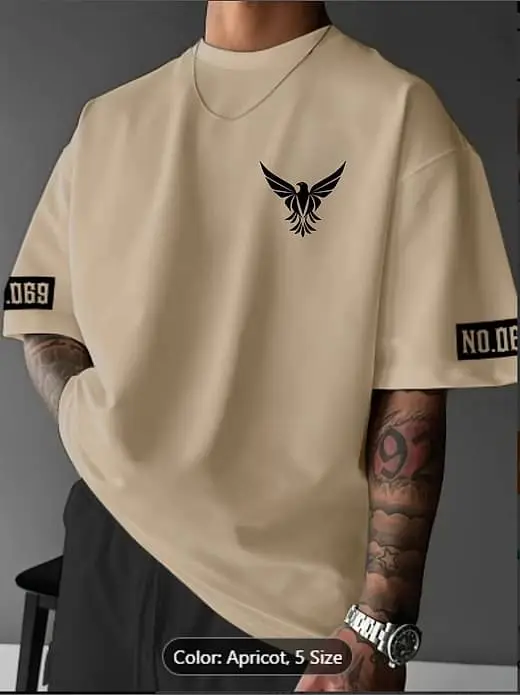 Vamsi Men Cotton Blend Relaxed Fit Printed T-Shirt ( Beige)_113