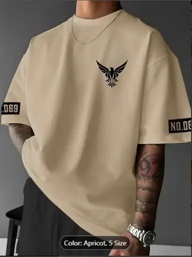 Vamsi Men Cotton Blend Relaxed Fit Printed T-Shirt ( Beige)_113